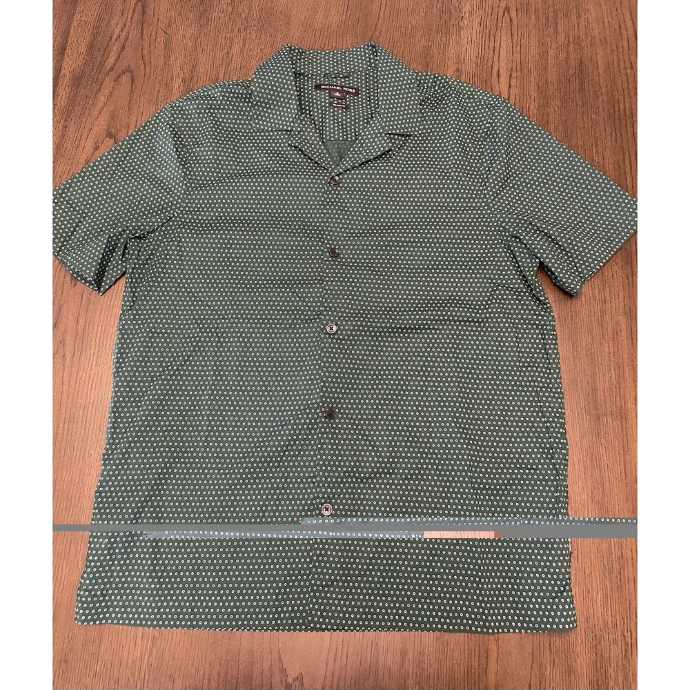Michael Kors Men's Green Geometric Short Sleeve Button-Up Shirt Size M